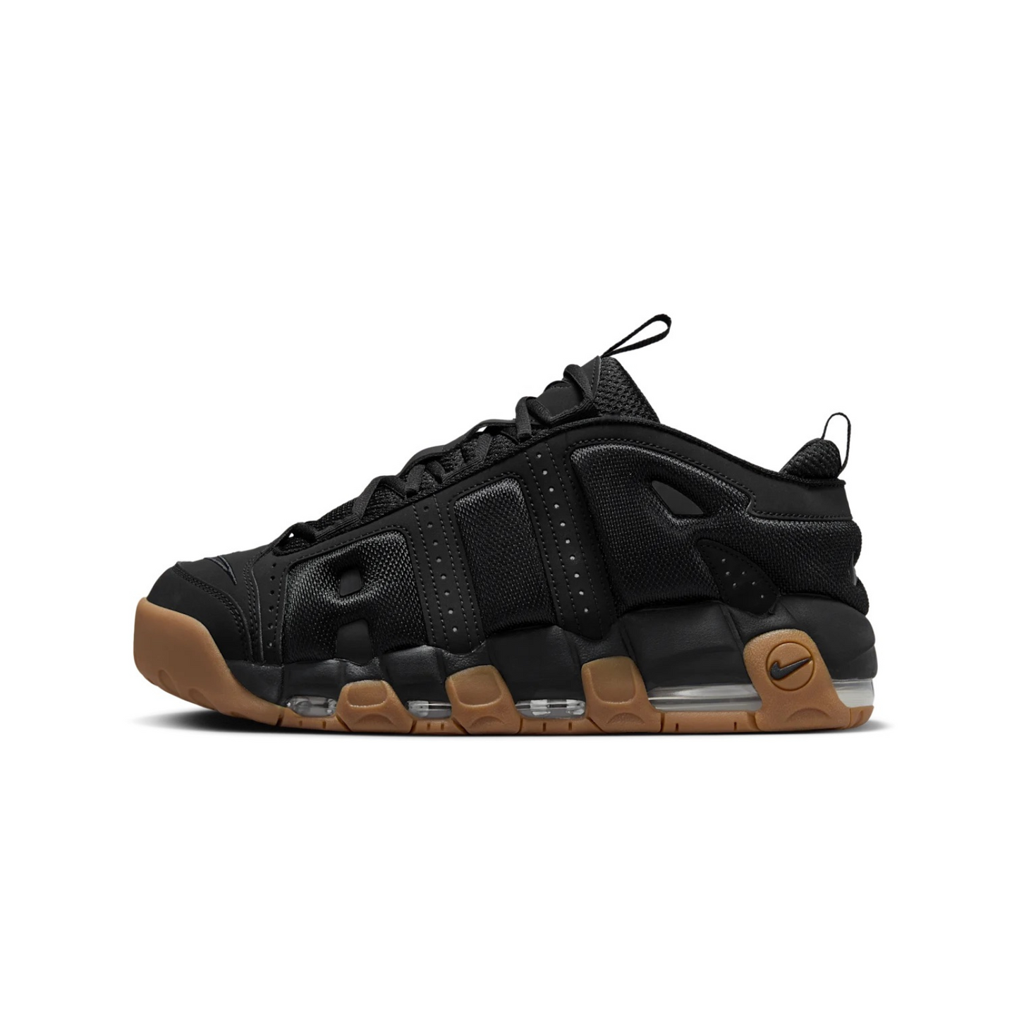 Nike Air More Uptempo Low Black and Gum Medium Brown